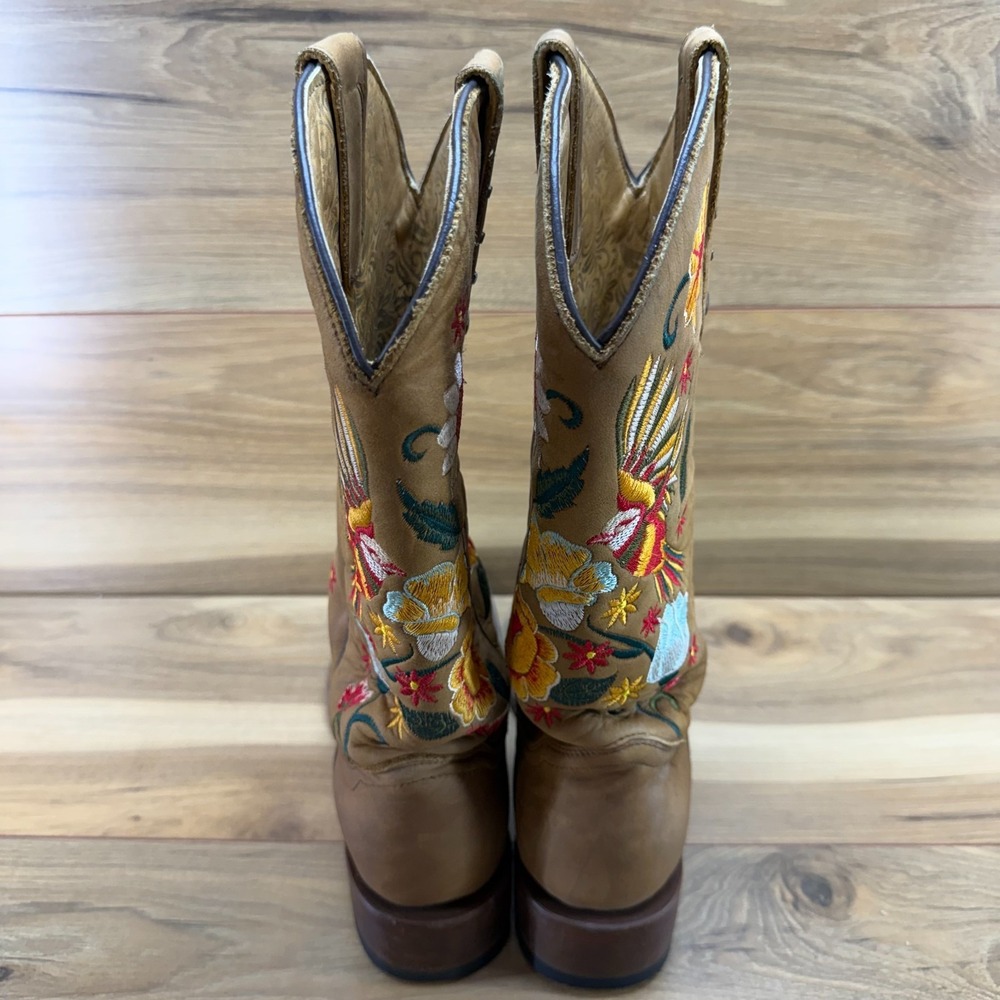Rock EM Western Boots Floral Bird Embroidered Womens 9 Square Toe Rodeo Brown - Picture 8 of 13